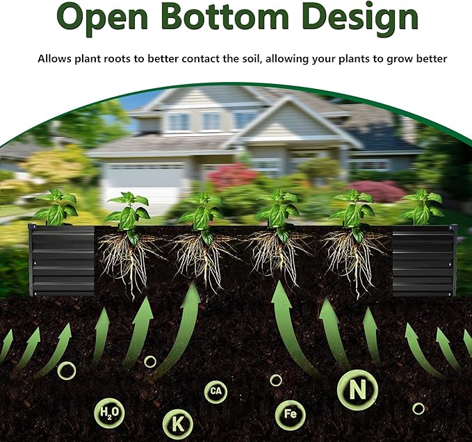8×2×1FT(2PCS) Galvanized Raised Garden Bed Kit, Metal Planter Boxes,Large Outdoor Planters Garden for Planting Vegetables,Flowers,Herbs -Black