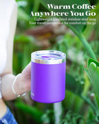 12oz Insulated Coffee Mug with Lid – Includes Two Lids, Stainless Steel Coffee Travel Mug with Handle, Double Wall Vacuum Insulated Camping Mug for Home, Office & Outdoor, Dark Purple