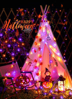 Minetom 2 Pack Solar Halloween Lights Outdoor, Total 80FT 200 LED Halloween String Lights with 8 Mode,Halloween Decoration Outdoor, Waterproof Solar String Lights for Outside Tree Yard,Orange & Purple