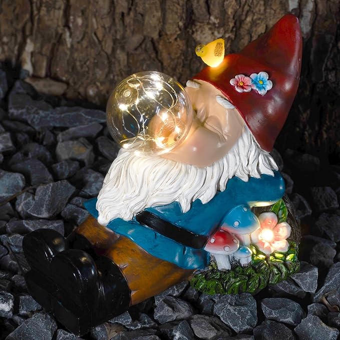 Gnome Solar Garden Statue with LED Light - Waterproof Outdoor Decoration for Terrace, Courtyard & Lawn for Moms & Women