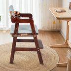 Ezebaby Wooden High Chair for Toddlers to Teens, Adjustable Kids Study Chair with Steps, Kids Dining Chair with Removable Cushion (Nut-Brown)