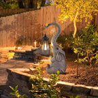 ILLUMINEW Solar Outdoor Garden Decor Elephant Statues Lights, Lucky Elephant Unique Mom Birthday Gifts for Mom, Housewarming Gifts and Yard Decoration, Cute Birds Garden Sculpture Decor