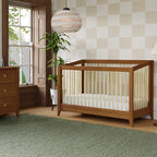 Babyletto Sprout 4-in-1 Convertible Crib with Toddler Bed Conversion Kit in Chestnut and Natural, Greenguard Gold Certified