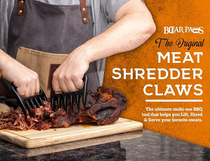 Bear Paws Meat Claws - The Original BBQ Meat Shredder Claws - Orange | Shredder Claws for Pulled Pork, USA Made - Easily Lift, Shred, Pull and Serve Pork, Chicken, Brisket and Turkey