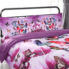 ENCOFT Butterfly Comforter Queen Size, 3 Pieces Girls Teen Kids Quilted Bedspread Queen Bed Comforter Bedding Sets, All Seasons Microfiber Purple Butterfly Bedding Set, with Pillowcase