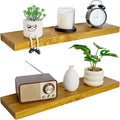 BGMG Wood Floating Shelves for Wall 30 inch Set of 2, Rustic Wooden Wall Mount Shelves for Living Room Bedroom Kitchen Farmhouse 2-30x6.7x1.25 inch- Gold Oak