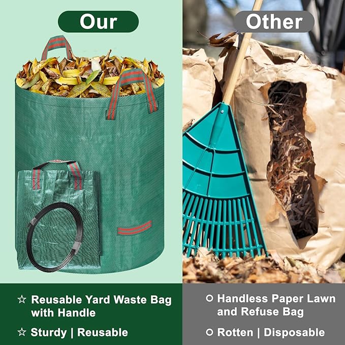 Remiawy Reusable Yard Waste Bags, 4 Packs 32 Gallons Lawn and Leaf Garden Bags Heavy Duty with 4 Handles, Collapsible Yard Waste Containers Camping Yard Recycling Bin for Debris Leaves Grass Clippings