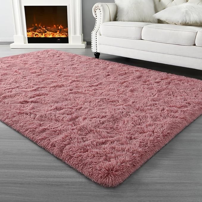 Super Soft Fluffy Shaggy Rugs for Living Room Bedroom, Fuzzy Plush Area Rugs for Girls Kids Room Nursery Home Decor, Furry Dorm Rug Cute Non-Slip Indoor Floor Carpet 6x9 Feet, Blush