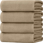 Homaxy 100% Cotton Oversized Waffle Weave Kitchen Towels 4-Pack, Tan | 20 x 28 Inches, Ultra Soft Absorbent Dish Towels, Quick Drying Large Cleaning Towels