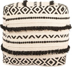 REDEARTH · Tufted Pouf Ottoman with Filler Textured Storage Cube Bean Bag Pouffe Footrest for Living Room, Bedroom, Nursery, Kidsroom; 100% Cotton (17.5"X17.5"X17.5", Geometric Craft Black)