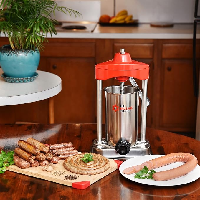 The Sausage Maker - 5 lb. Heavy Duty Vertical Sausage Stuffer - Includes Stuffing Tubes - Metal Gears