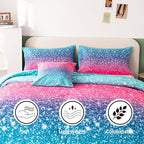 RYNGHIPY 6Pcs Gradient Glitter Bedding Set for Girls Twin Size, Colorful Rainbow All-Season Comforter Set, Ultra Soft Bedding Collections