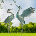 Crane Statues for Outdoor, Metal Heron Garden Statues Bird Yard Art, Standing Sculptures for Yard Lawn Pond Garden Decor, 38-42 Inch Set of 2, Cyan