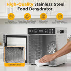 Suteck 400W Food Dehydrator with 10 Trays for Jerky, Fruit, Veg, Meat | Stainless Steel, 4 Presets, Strong Dual Fans & 360° Airflow, 85°F–195°F, 48H Timer, Built-in Light, Quiet