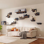 16-in-1 Cat Wall Shelves, Cat Furniture w/Tunnel & Bridge, Grey | Wall Mounted Cats Shelf Set with Plush Fabric, Cat Climbing Wall Systems for 16 Inch Drywall, with Scratching Posts, Condos
