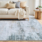 10x14 Washable Area Rug for Living Room Bedroom: Non-Slip Modern Blue Grey | Machine Washable TPR Backing, Stain-Resistant Low Pile, Pet & Kid Friendly, Abstract Decor for Dining Room, Dorm, Home Office