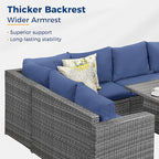Wisteria Lane Outdoor Patio Furniture Set, 7 Piece Outdoor Dining Sectional Sofa with Dining Table and Chair, All Weather Wicker Conversation Set with Ottoman,Blue