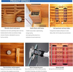Luxury Dual-System Wood Sauna Room for 3-4 Person, Hybrid Indoor Sauna Spa,Canadian Hemlock, 4.5KW Heater, 195°F Steam+149°F Far Infrared, 10 Heating Elements, 220V, Oxygen Ionizer, 8mm Tempered-grass