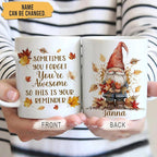 Hyturtle Personalized Fall Gnome Motivational Coffee Mug, Fall Autumn Décor | Gnomes Gifts For Women - Thank You Cup Gifts For Farmhouse Thanksgiving - Custom Name 11oz White Ceramic Coffee Tea Mug