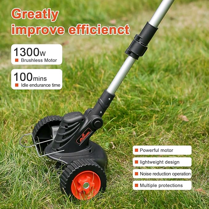 Weed Wacker Eater Cordless Battery Powered Electric Edger Lawn Tool Trimmer String Cordless Whacker Operated Grass Edger Cutter Black-Orange*1 Battery