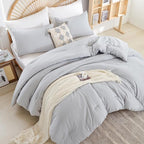 Light Grey Comforter Set King Size - 3 Pieces Lightweight Grey Solid Bedding Set - All Season Fluffy Microfiber Bed Set (1 Comforter, 2 Pillowcases)