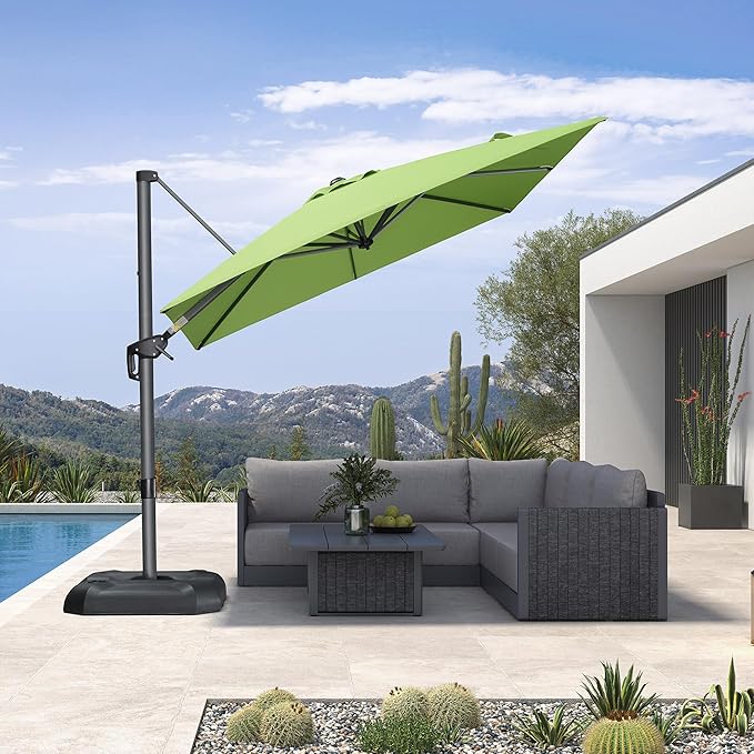 PURPLE LEAF 8 Feet Patio Umbrella Outdoor Cantilever Square Umbrella Aluminum Offset Umbrella with 360-degree Rotation for Garden Deck Pool Patio Apple Green