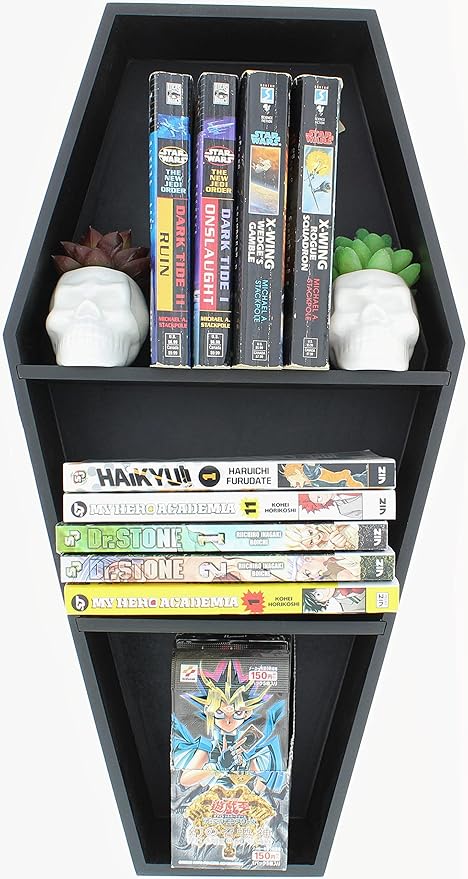 MANNY'S MYSTERIOUS ODDITIES Coffin Bookshelf - Includes Removable Shelves - Small and Large Coffin Shelf 20 Inch and 14 Inch - Gothic Decor for Home