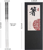 Stainless Steel Chopsticks Titanium Plated Metal Chopsticks Reusable Dishwasher safe Premium Japanese Korean Chopstick Laser Engraved Anti-slip Chop Sticks for Eating 2 Pairs Gift Set Black Silver