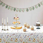 Floral Tablecloth 4 Packs 54x108 Inch - Butterfly Spring Wildflower Plastic Table Cover for Wedding Decorations Easter, Baby in Bloom Showers & Mother's Day Tea Parties Disposable Rectangle Tablecloth