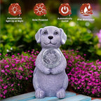 Dog Garden Statues - 8.4 Dog Decor with Gazing Ball LED Lights, Unique Gifts for Mom Grandma Birthdays, Outdoor Decor for Outside Lawn Porch Patio (Gray)