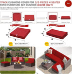 ClawsCover 7Pack Outdoor Seat and Back Cushions Replacement Covers Fit for 3/5 Pieces 4-Seater Wicker Rattan Patio Furniture Conversation Set Sectional Couch,Red-Small (Include Cover Only)
