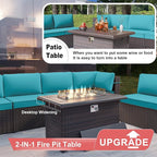 Patio Furniture Sectional Sofa Set 10-Pieces PE Rattan Patio Conversation Set w/43in Gas Fire Pit Table, Outdoor Furniture with 55000 BTU Propane Fire Pit, Blue