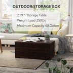 Outdoor 70 Gallon Wicker Storage Box with Waterproof Liner, Patio PE Rattan Storage Container for Outside, Deck Box with Hinged Lid for Cushions, Pillows, Towels, Horizontal Bin, Brown