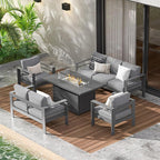 Wisteria Lane 5 Piece Aluminum Outdoor Patio Furniture Set with 54 Inch Propane Gas Fire Pit Table, Modern Patio Conversation Sets with Outdoor Sectional Couch for Backyard, Garden, Dark Grey
