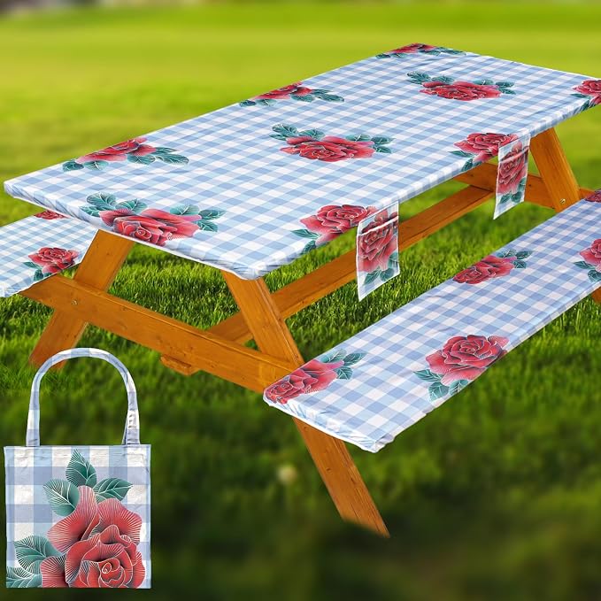 Fitted Picnic Table Cover with Bench Covers Set, Waterproof Lightweight Rectangle 72in Folding Table Cloths Canopy Shade Slipcover Cool Unique Fun Camping Gift for Camper Women Men Family Rv Owners