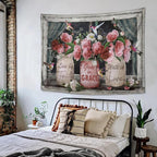 yowecso Farmhouse Rose Tapestry Peony Flower Tapestry Wall Hanging for Bedroom Floral Tapestries Aesthetic Wall Decor for Home Dorm Living Room 50"x60"