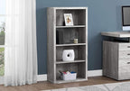 Monarch Specialties Bookcase - Sturdy Etagere with 3 Adjustable Book Shelves - 48”H (Grey)