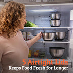 Priority Chef Premium Mixing Bowls With Lids Set, Airtight Lids, Thicker Stainless Steel, Non-Slip Base, 5 Nesting Steel Bowls for Kitchen, Large Prep Metal Bowl Set 1.5/2/3/4/5 Qt, Black