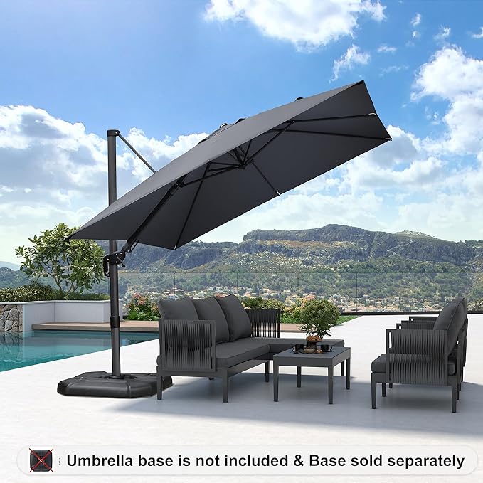 PURPLE LEAF 9.8' X 9.8' Left-right Tilting Patio Umbrella Outdoor Cantilever Swivel Square Umbrella Aluminum Offset Umbrella with 360-degree Rotation for Garden Deck Pool Patio Light Grey