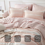 Bedsure Pink Comforter Set Full 7 Pieces, Light Pink White Striped Bedding Sets All Season Bed Set, 2 Pillow Shams, Flat Sheet, Fitted Sheet and 2 Pillowcases