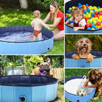 Foldable Dog Pool, Portable Pet Bath Tub and Kiddie Swimming Pool, Collapsible Bathtub for Puppies, Small, Medium and Large Dogs, Cats and Kids, 87 x 12 in, Blue