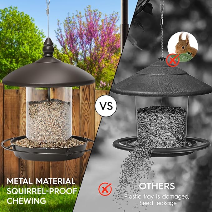Metal Roof Bird Feeder - Chew Proof for Outdoor Hanging Wild Bird Seeds. Bronze