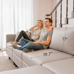 Oversized 145.5" Faux Leather Modular Sectional Sofa, Modern Large 12 Seater U Shaped Couch with Storage Seat with Reversible Chaise Deep Seat for Living Room DIY Combination - Whitesand
