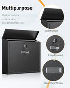 Uniclife Wall Mount Mailbox for Outside, Large Mailbox with Key Lock | Security Mail Box, Postbox for House, Safe Key Drop Case, Steel Cash Drop Case for Home Office School, Black