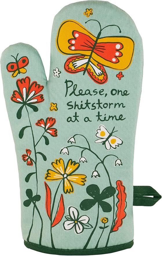 Blue Q Please, One Storm at a Time Funny Oven Mitts - Cute Oven Mitts, Home Kitchen Gifts, Cooking Accessories, Super-Insulated Quilting, Comfy Natural-Fitting Shape, 100% Cotton, Size 12.5"L x 7.5"W