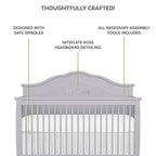 SweetPea Baby Rose 4-in-1 Convertible Crib in Silver Shimmer, Baby Crib with Spindles, Greenguard Gold Certified, Easy Assembly, Sustainable New Zealand Pinewood