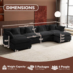 Ihanherry 111.4" L Shaped Modern Sofa Modular Sectional Cloud Couch with Ottoman, 4-Seat Chenille Deep Seat Sofa with Pillow for Living Room, Bedroom and Apartment, Beige