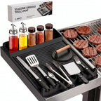Silicone Grill Mat for Blackstone Griddles & Outdoor Grills - Heat Resistant (450°F) Countertop Protector, Non-Slip Tool Organizer & Grease Catcher, 16x11.5 Inch(Black)