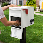 Adoorn Lockable Post Mount Mailboxes for Outside - Large Anti-Theft Locking Mailbox for Packages and Letters - Weatherproof Construction - Durable Steel - 15.5" H x 12" W x 18.5" D - White