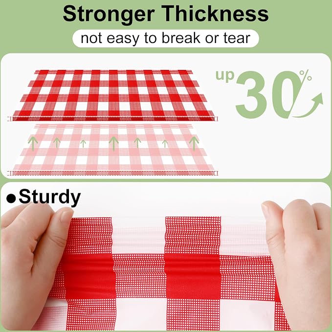 16 Packs Buffalo Disposable Table Cloth, 54 x 108 Inch Waterproof Plastic Tablecloth, Rectangle Red and White Checkered Table Covers for Picnic, Birthday, Party, Back to School